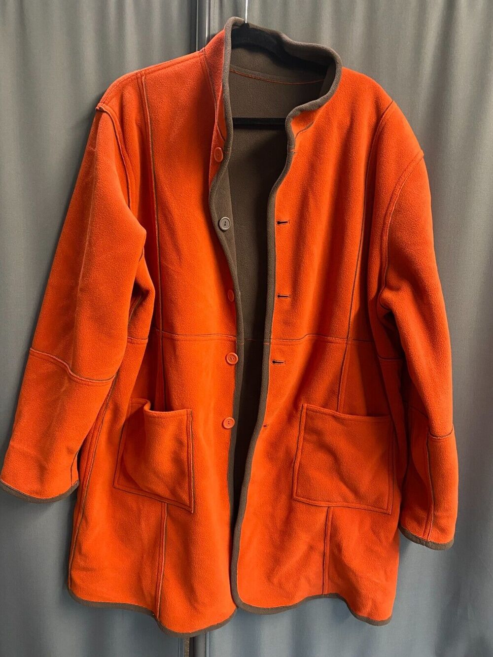 Susan Graver Fleece Jacket 1X Brown Long Sleeve Button Front Reversible B76